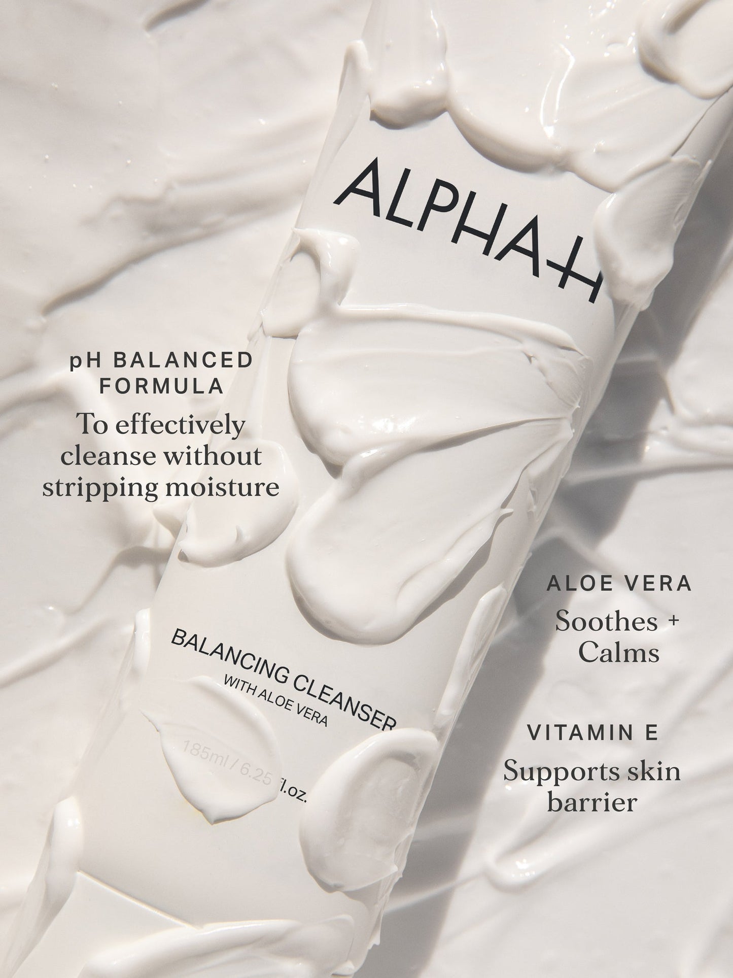 The Alpha-H Balancing Cleanser is a gentle, multi-tasking cream cleanser for all skin types designed to remove makeup, dirt and pollution, while supporting the skin’s natural pH balance.
Its award-winning formula is enriched with Aloe Vera and Vitamin E to gently cleanse away makeup and debris to give you fresh, hydrated and replenished skin.
