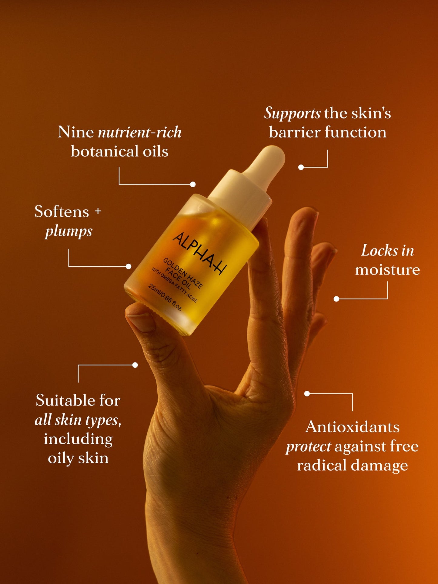Alpha-H Golden Haze Face Oil 25ml – nourishing botanical oil blend to hydrate, calm and restore skin barrier with antioxidant protection
