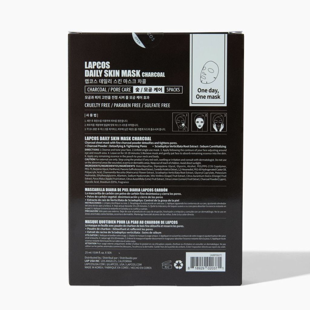 Charcoal Pore Care Sheet Mask 5-pack