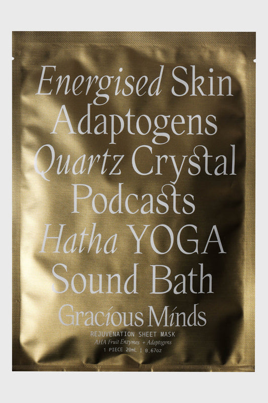 The Gracious Minds Rejuvenation Gold Sheet Mask is a premium, gold foil sheet mask infused with a powerful combination of renewing AHA fruit enzymes and adaptogens. It will gently exfoliate your skin revealing smooth, radiant and revitalised skin.