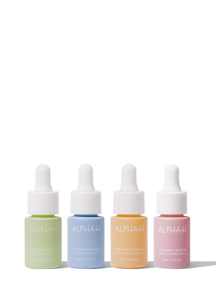 Experience our best-selling Vitamin Serums with this Alpha-H Vitamin Discovery Kit, a 4-piece mini serum guide curated by experts to help you achieve the best results for your skin. Trial Alpha-H's range of serums, formulated to firm, hydrate, brighten and restore your skin.