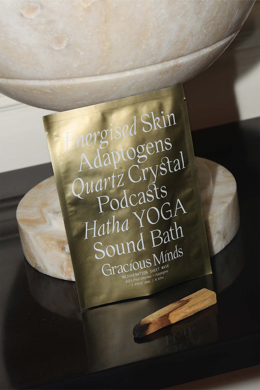 The Gracious Minds Rejuvenation Gold Sheet Mask is a premium, gold foil sheet mask infused with a powerful combination of renewing AHA fruit enzymes and adaptogens. It will gently exfoliate your skin revealing smooth, radiant and revitalised skin.