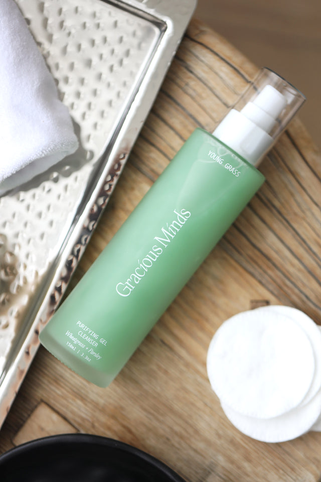 The Gracious Minds Young Grass Purifying Gel Cleanser is an award winning (Beauty Shortlist Awards 2025 winner) purifying cream gel cleanser enriched with nutrients, green botanicals and purifying herbs.

It offers a deep, nourishing clean while being gentle enough to nourish and rejuvenate even the most sensitive of skin.

Wheatgrass rich in Vitamins A, C and E assist in maintaining a healthy skin barrier whilst Australian native botanicals protect the skin from the external elements and free radicals.